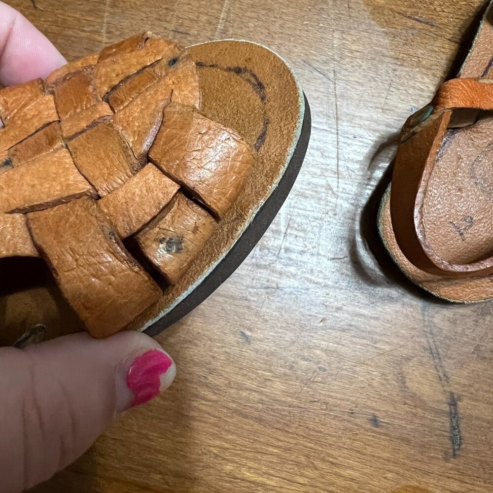 Handmade Leather Huarache Sandals Woven Straps Buckle Closure Brown Toddler Sz 2 - Picture 5 of 8